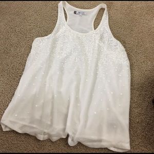 White Jennifer Lopez sheer sequined tank top