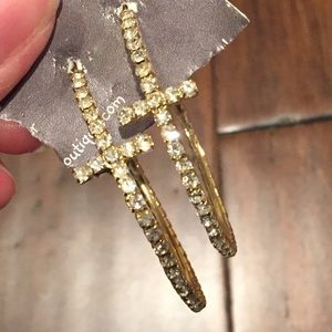 Cross Hoop Rhinestone Earrings - Gold & Silver