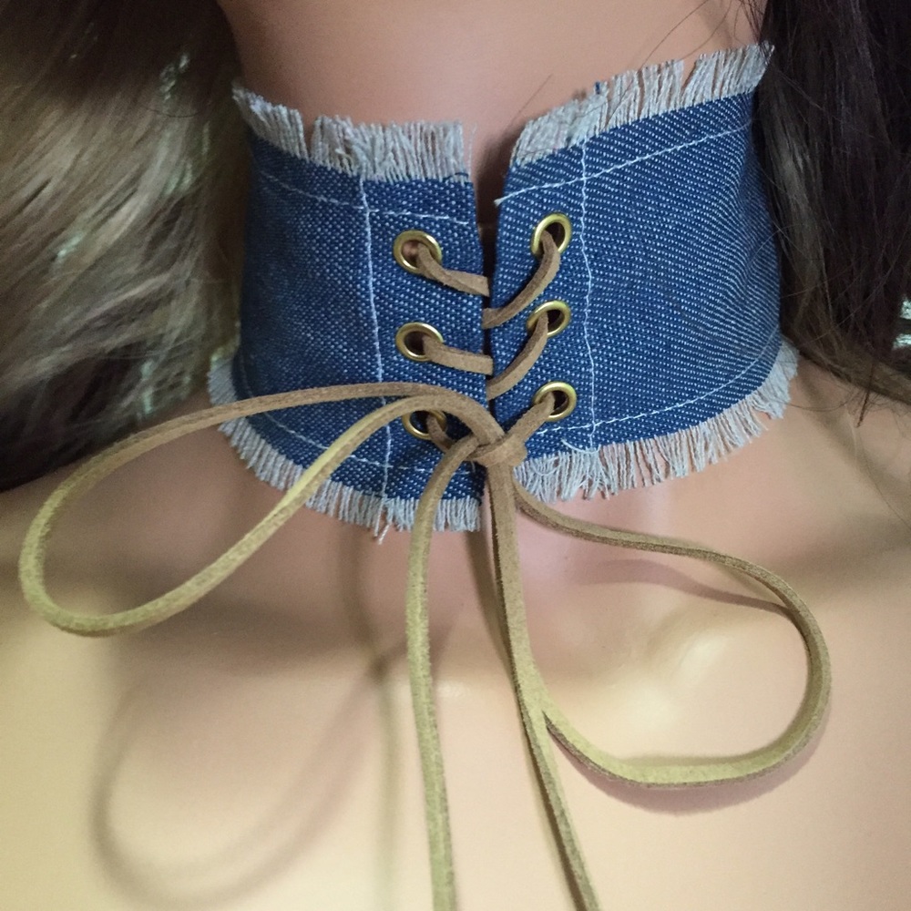 Trendy Wide Jean Tie Front Choker.