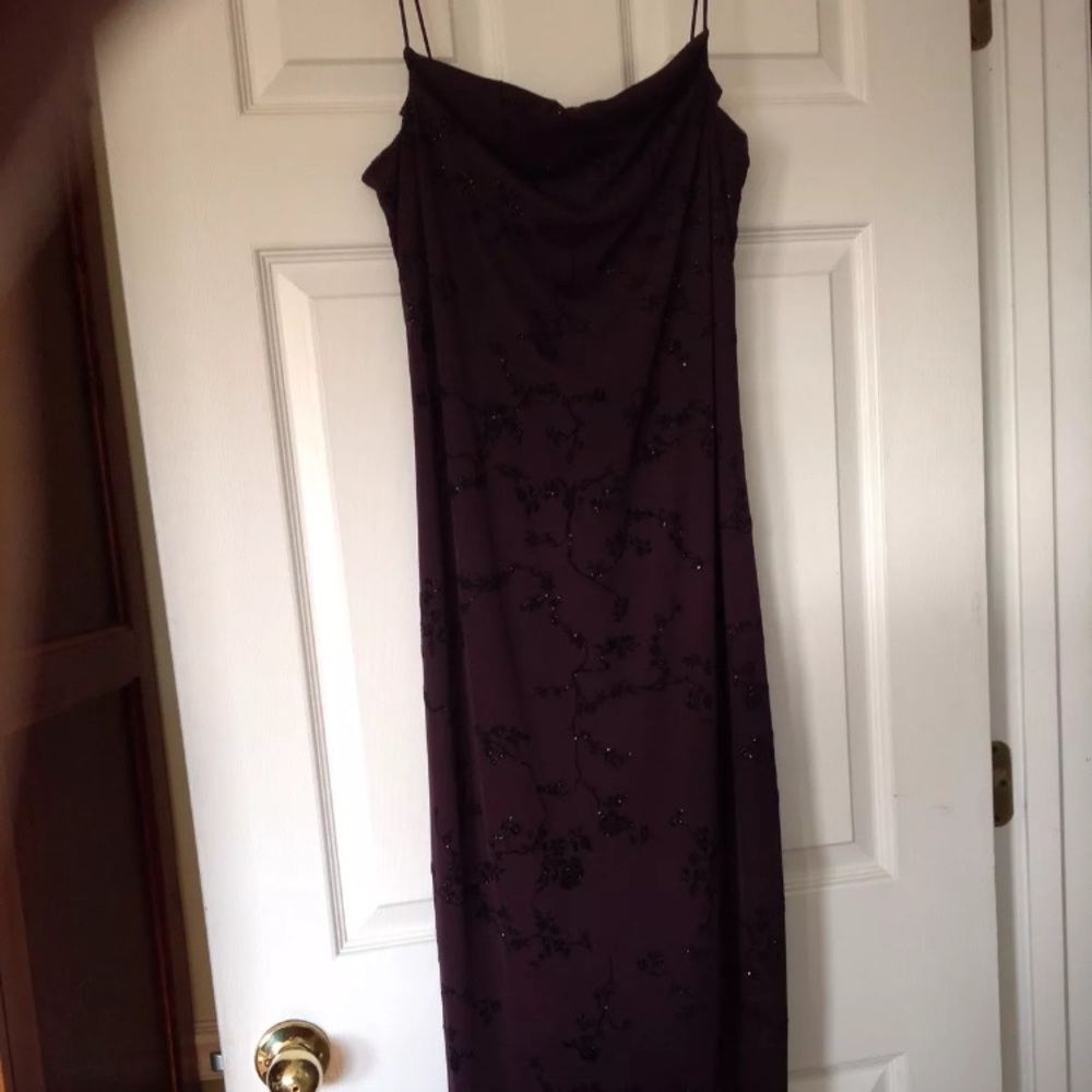 Purple embroidered semi-formal gown