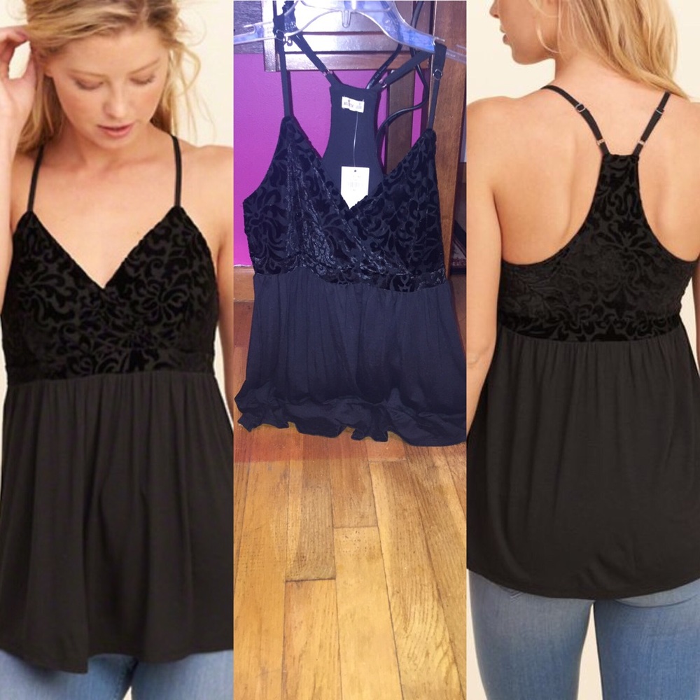 🆕Black velvet surplice swing tank! NWT