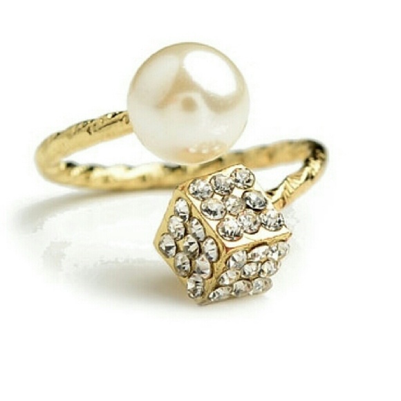 Jewelry | Pave Cube & Pearl Gold Wrap Around Ring - Picture 2 of 8