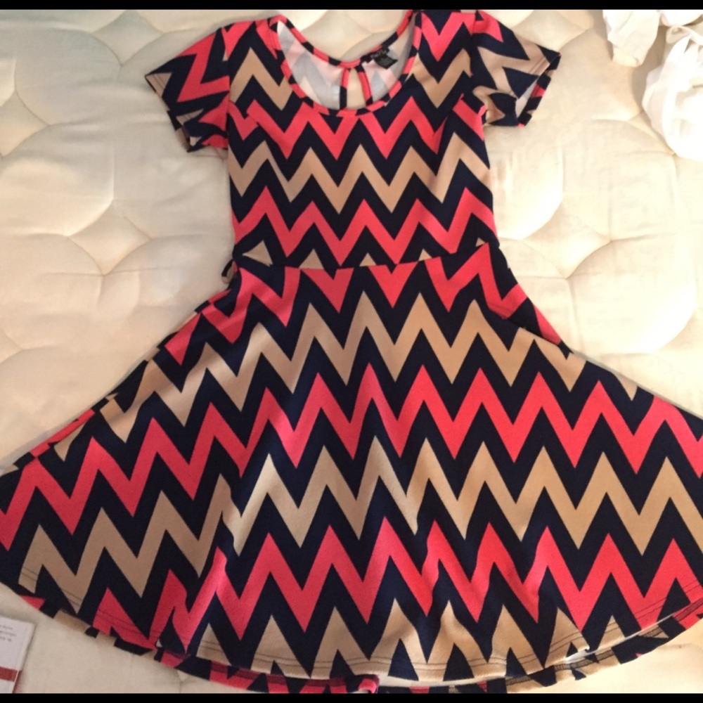 Salmon, navy blue, and tan dress from Rue 21