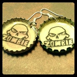 Repurposed bottle cap earrings "zombie"