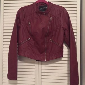 Forever 21+ size XL faux red/burgundy leather coat