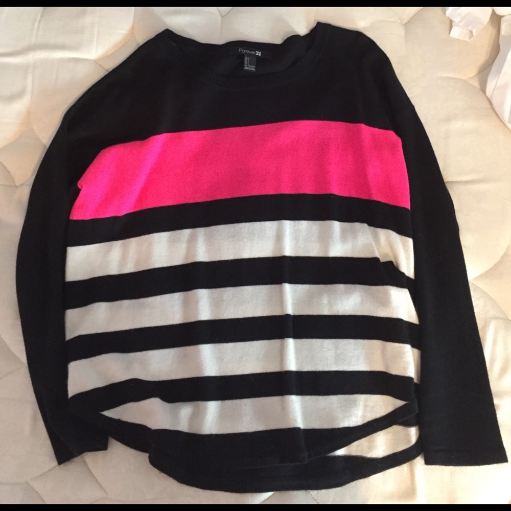 Pink white and black sweater