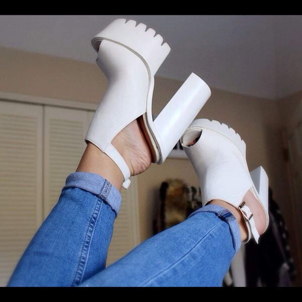 Public Desire Harper White Cleated Sole Platforms