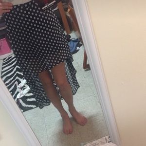 Blue and white polka dot high low skirt