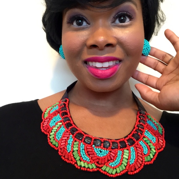 2 Piece Turquoise & Red Necklace & Earrings Set - Picture 4 of 5