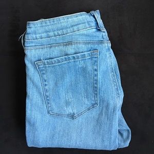Slightly distressed, light wash skinny jeans!