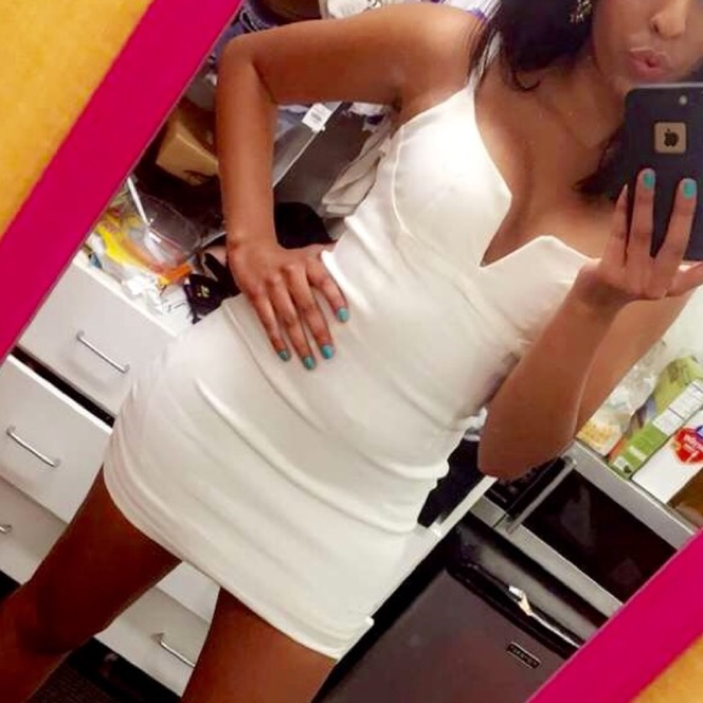 White plunge mini dress