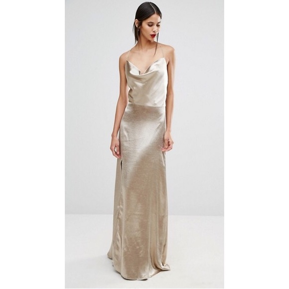 JARLO Cowl Strappy Cami Maxi with Thigh Split - Picture 4 of 5