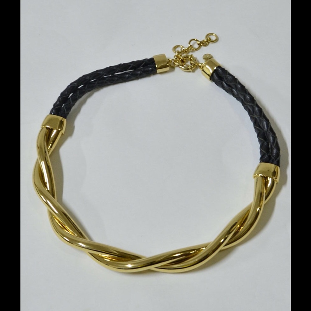 J.CREW STATEMENT GOLD LEATHER BRAID NECKLACE