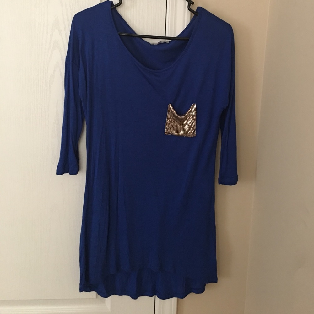 Cobalt blue high low shirt.