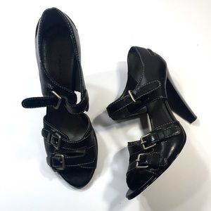 Tahari Black Darryl Buckle Heels