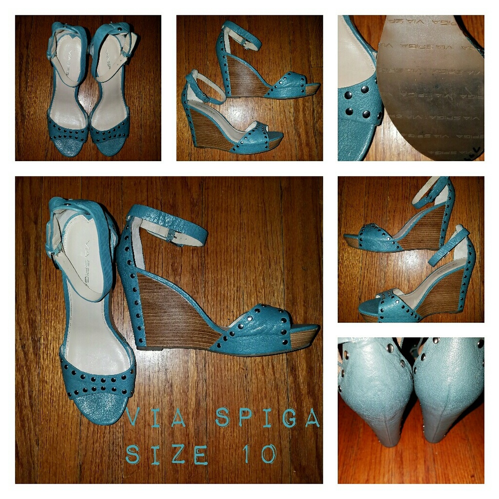 Sold! Via Spiga Teal studed Wedge sandals size 10