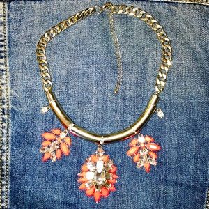 Coral and Rhinestone Statement Necklace
