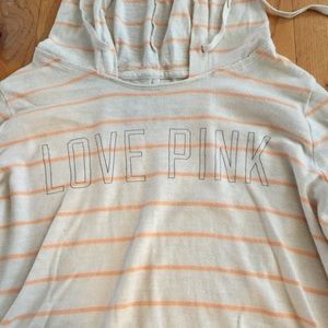 VS PINK white & orange striped tunic hoodie