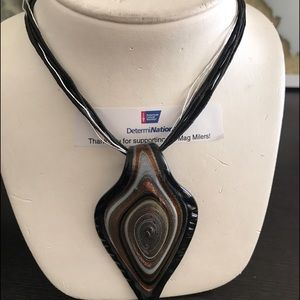 Black Bronze Silver Italian Murano Glass Necklace