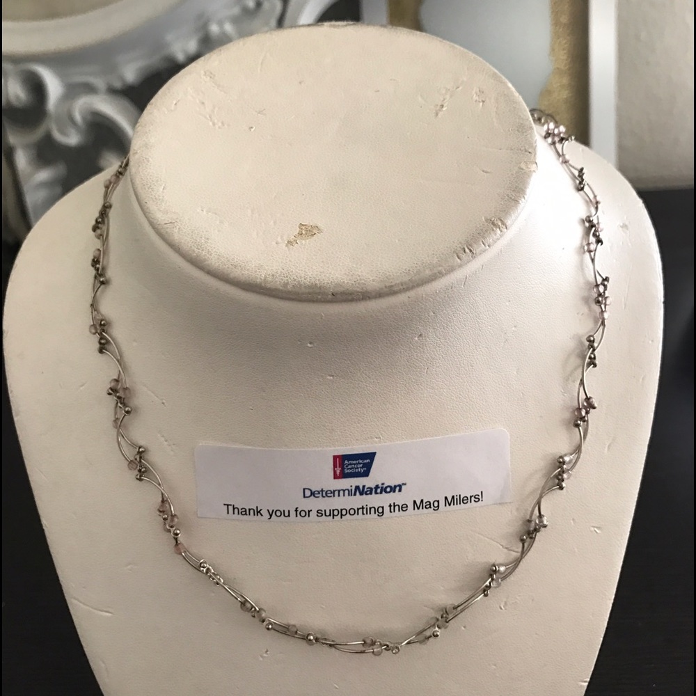 Delicate Silver Necklace w/ Tiny Pale Pink Beading