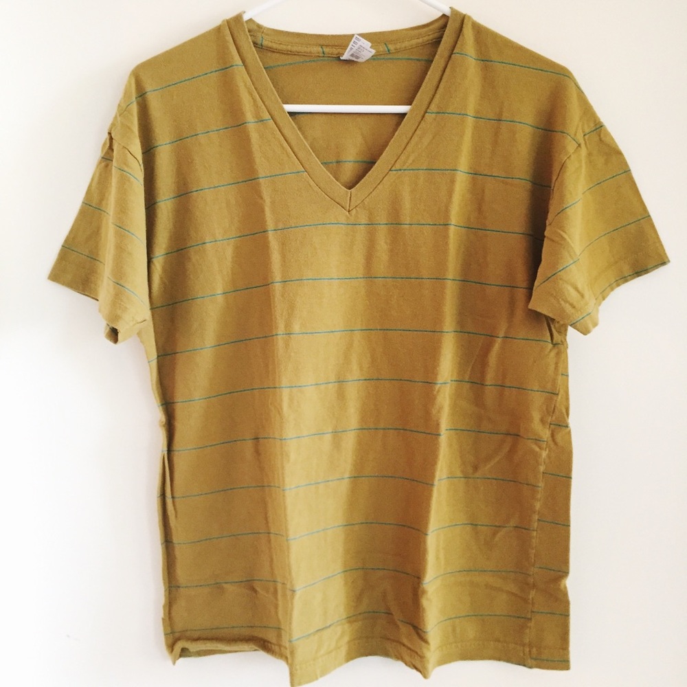 American Apparel Mustard/Teal Striped T-Shirt