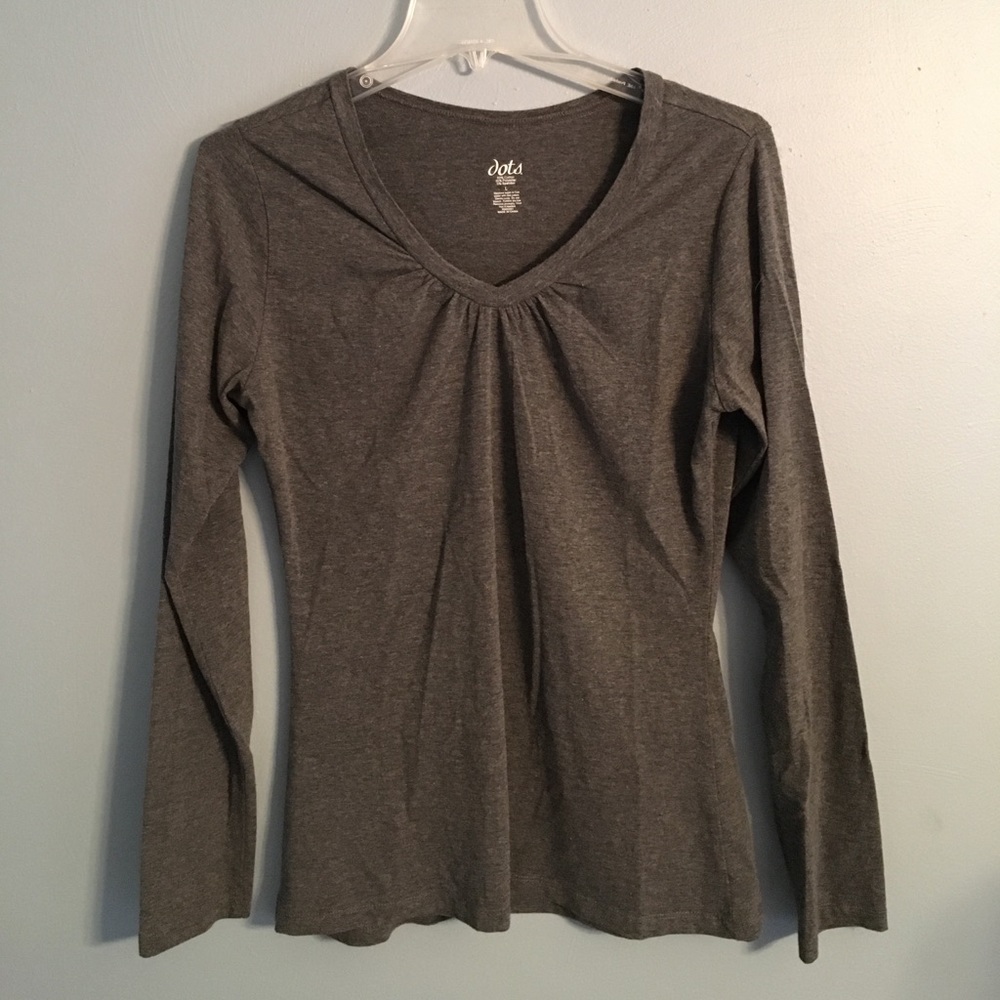 Solid Gray Long-Sleeved V-Neck