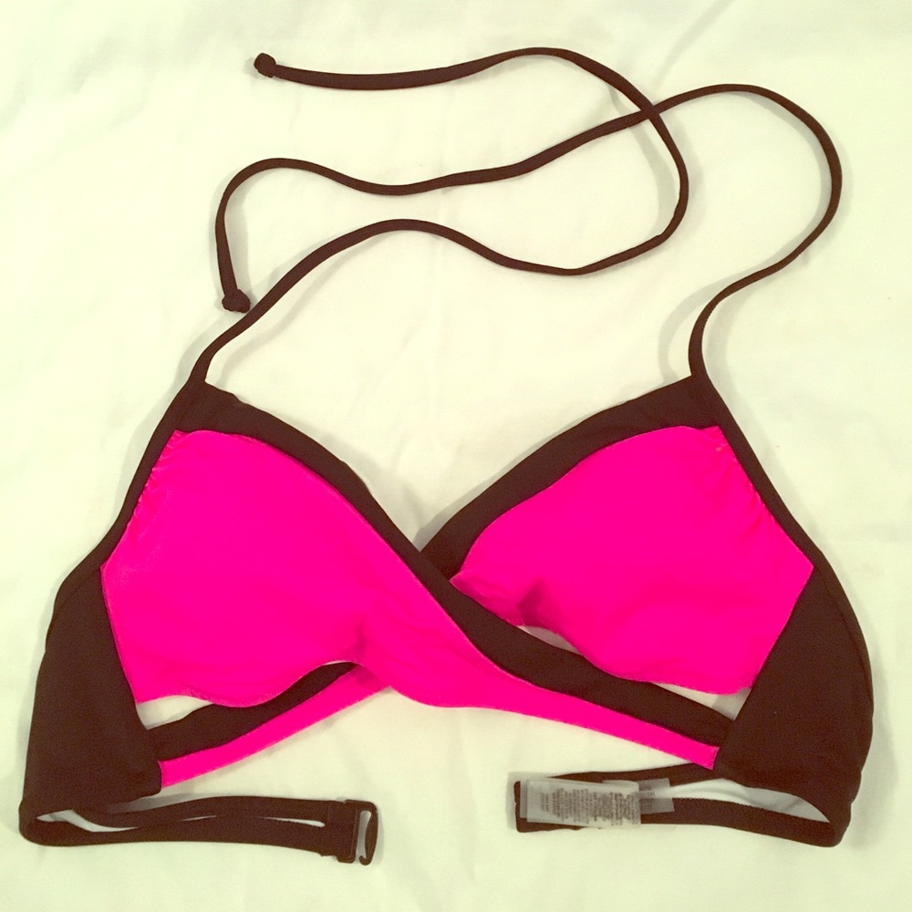 PINK hot pink and black bikini top.