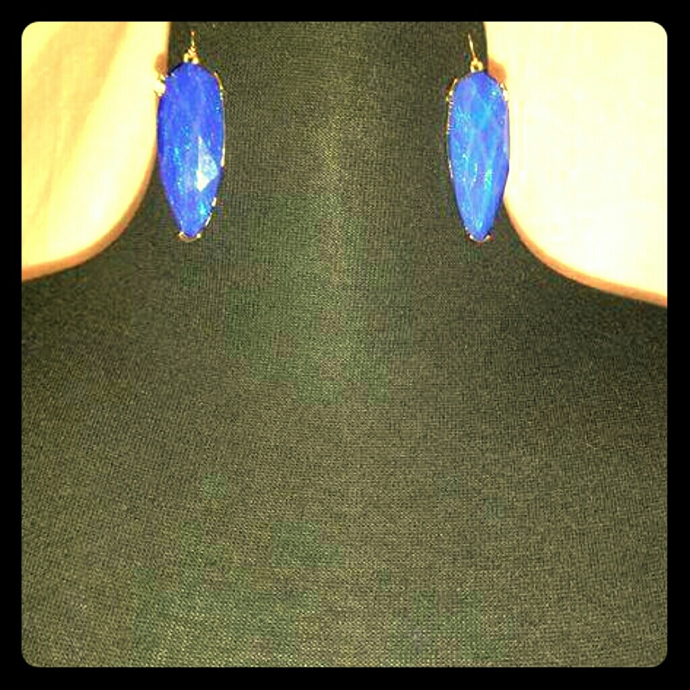 Blue & Gold Colored Tear Drop Earrings