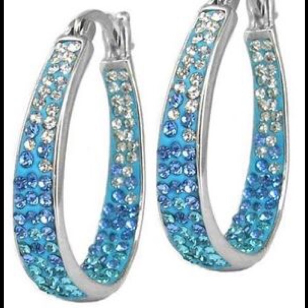 18 kt White Gold-Plated Austrian Crystal Hoops