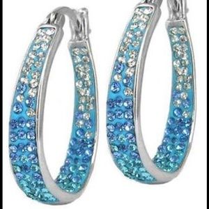 18 kt White Gold-Plated Austrian Crystal Hoops