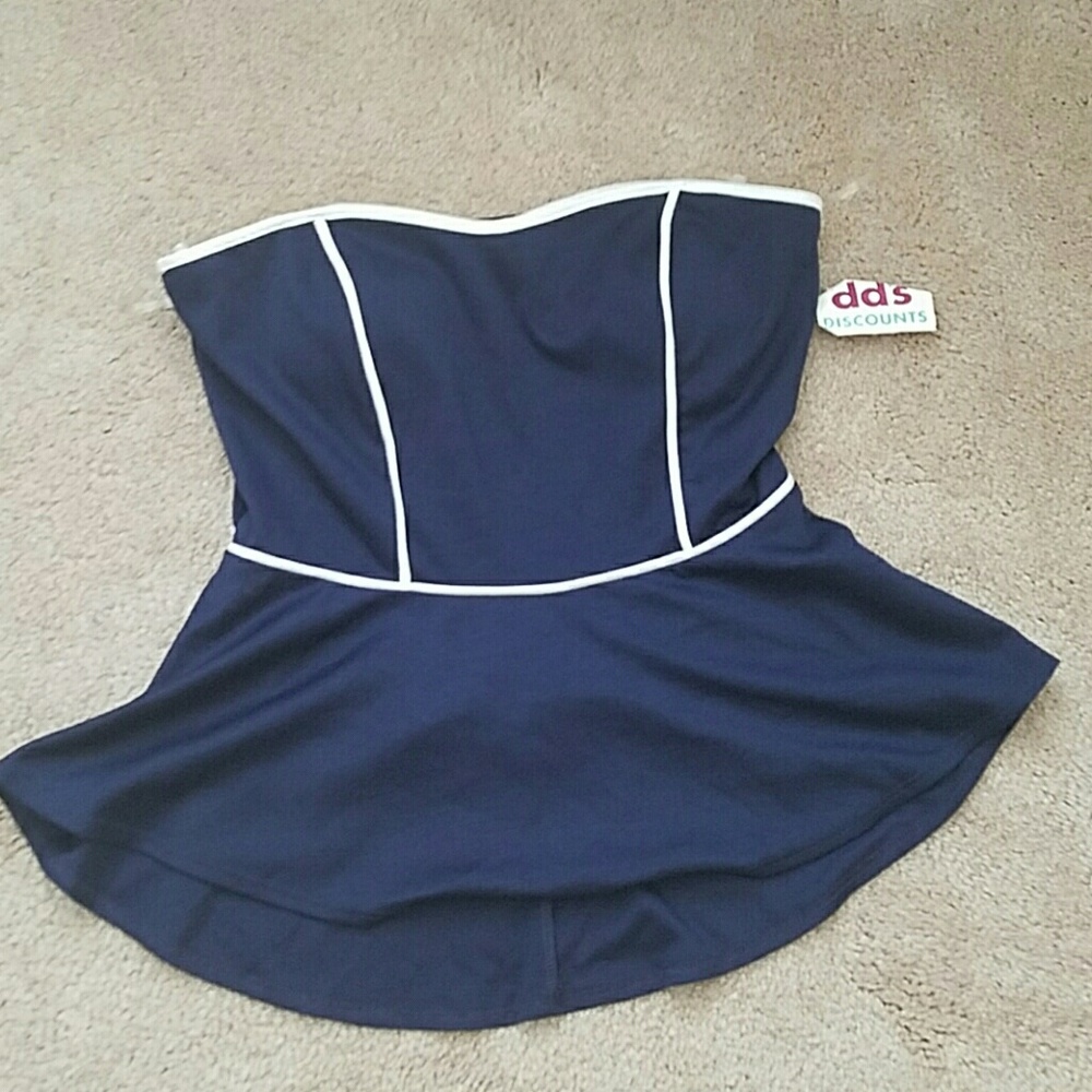 Brand new white and navy blue peplum top