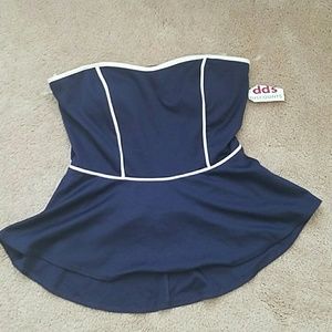 Brand new white and navy blue peplum top