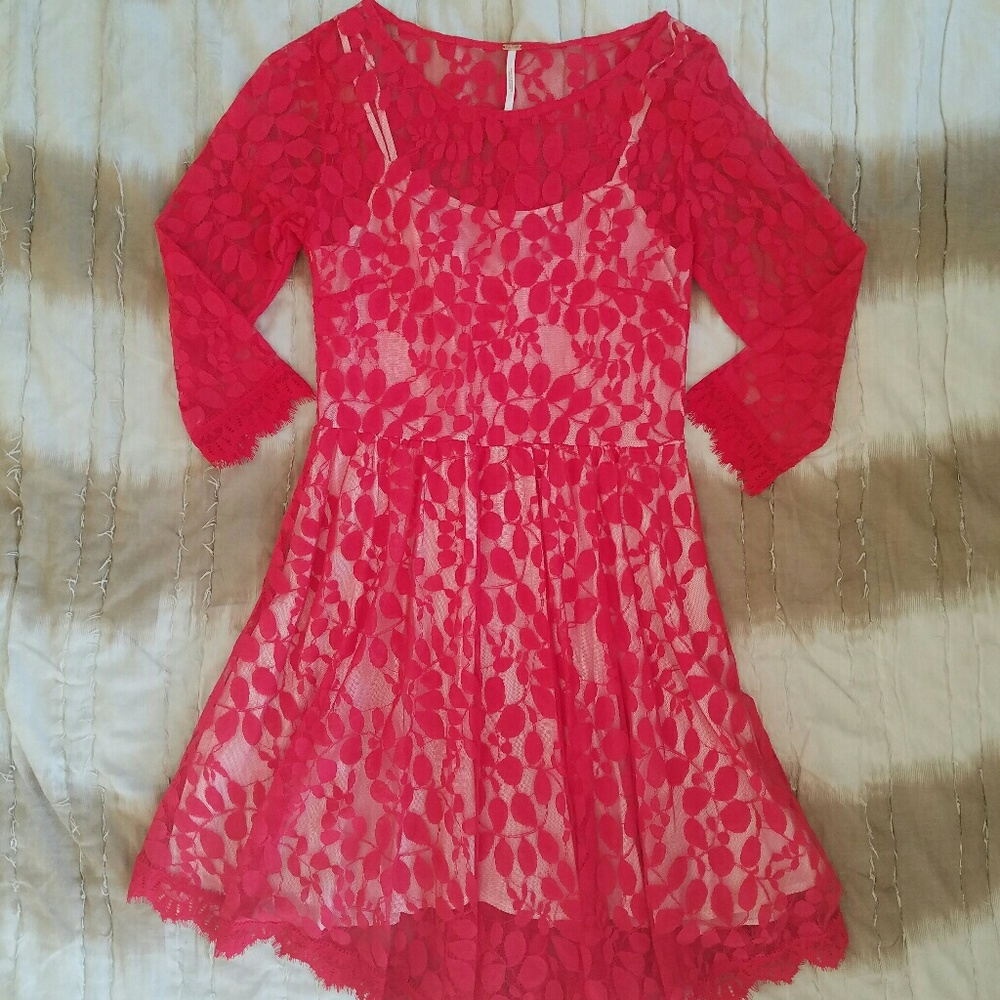 Free People Red Lace Dress EUC