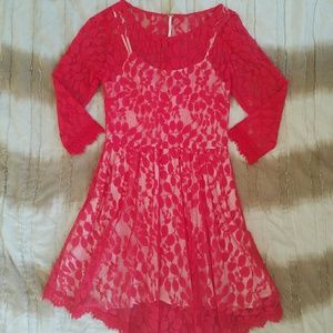Free People Red Lace Dress EUC