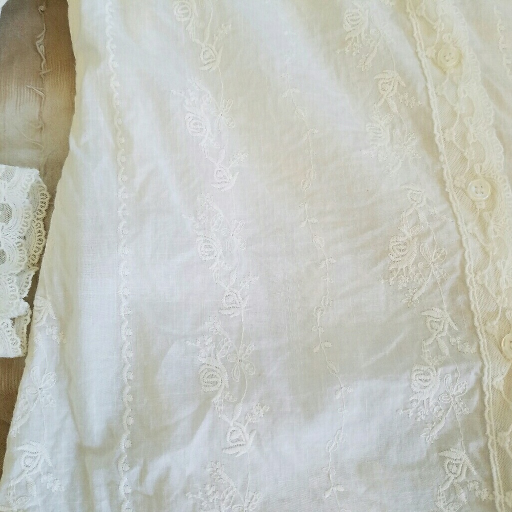 Anthropologie Cream Lace Button Down