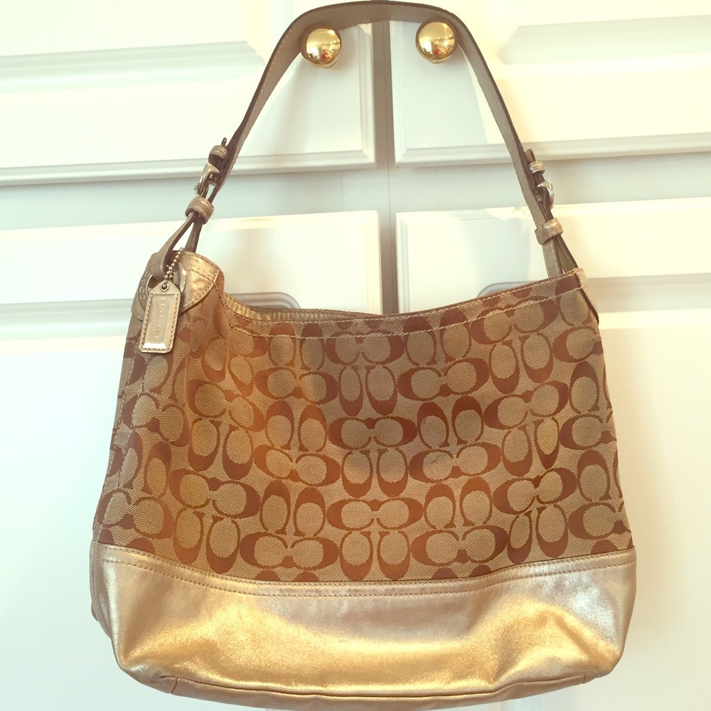Authentic Coach "C" canvas handbag w/gold foil