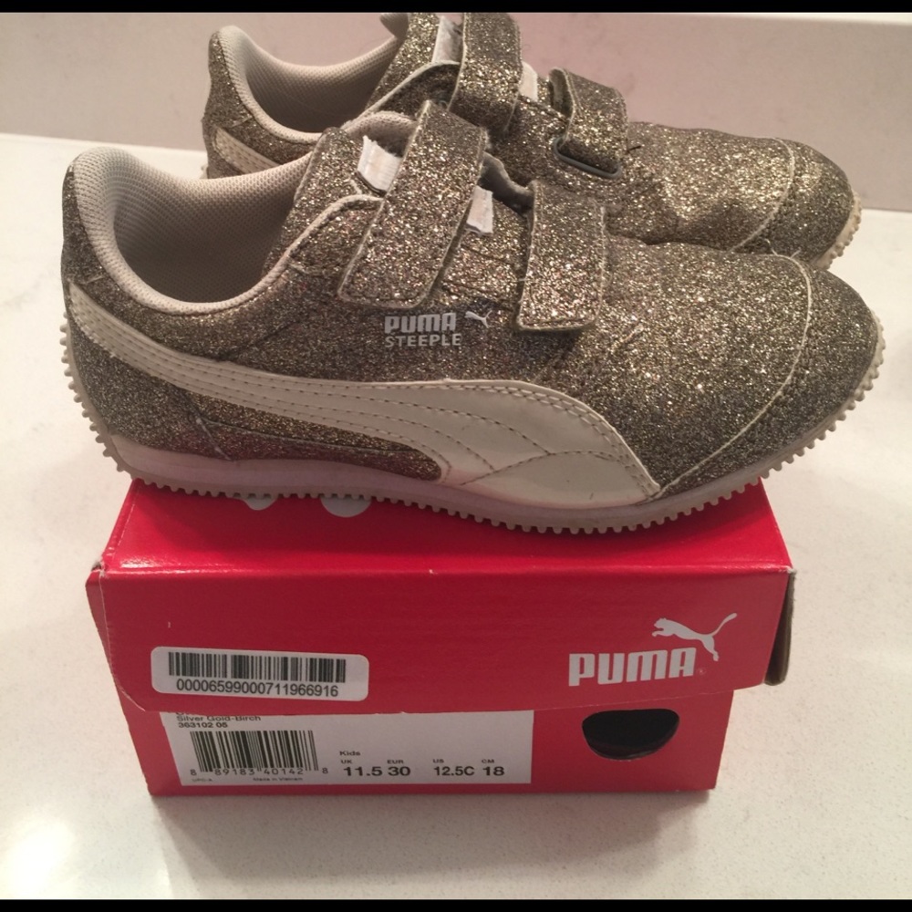 Kids Puma Glitz Glam - Gold sparkly shoes 11.5