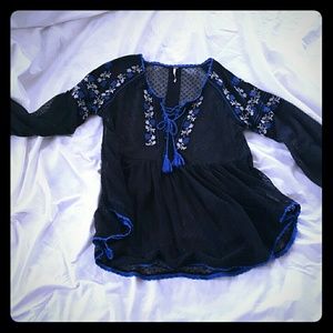 Free People Mesh Embroidered Babydoll Blouse??