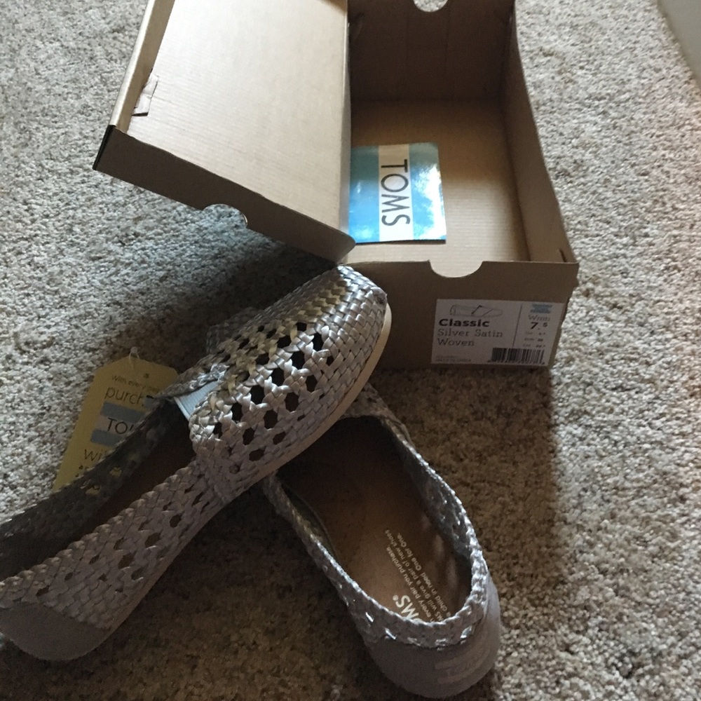 Toms silver satin woven shoes size 7.5