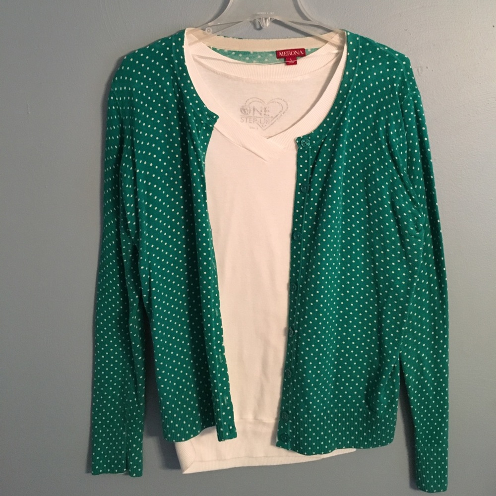Green & White Cardigan