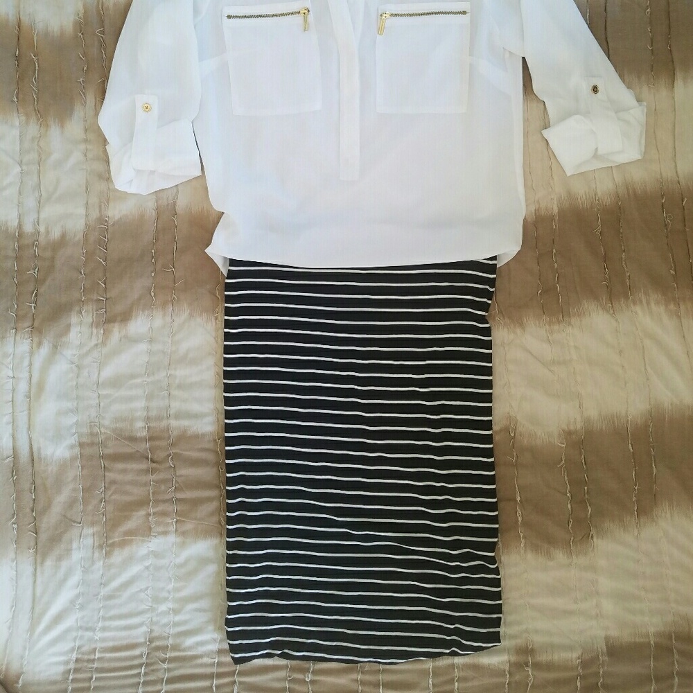 Black & White Stripe Pencil Skirt