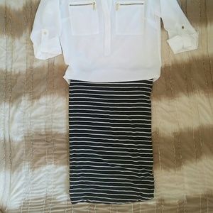 Black & White Stripe Pencil Skirt