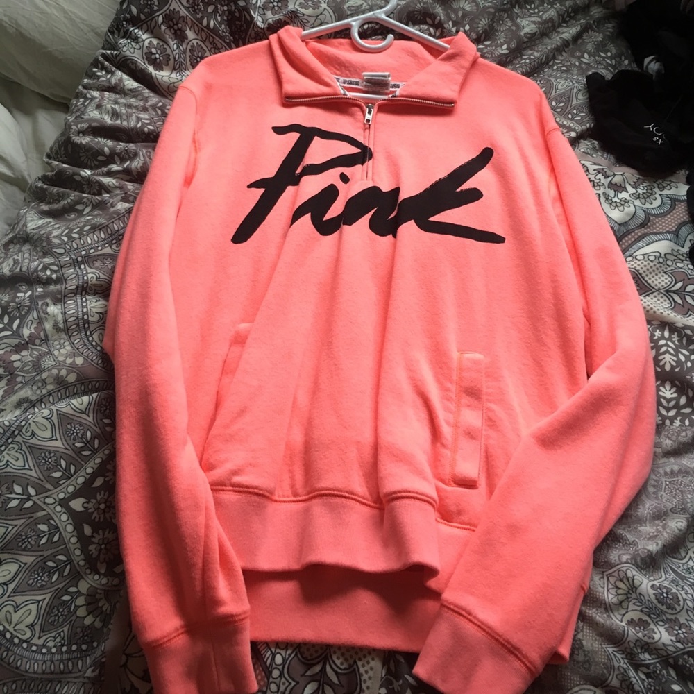 VS PINK neon orange half zip