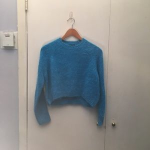 Topshop Fuzzy Blue Crop Sweater