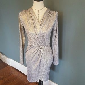 Shimmery Metallic Silver Wrap Dress size Medium