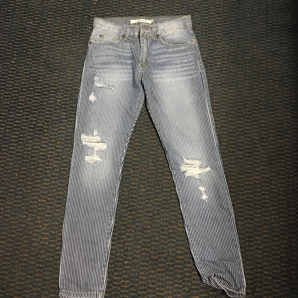 Pinstripe ripped boyfriend jeans