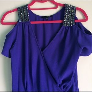 Purple cold shoulder embellished dress