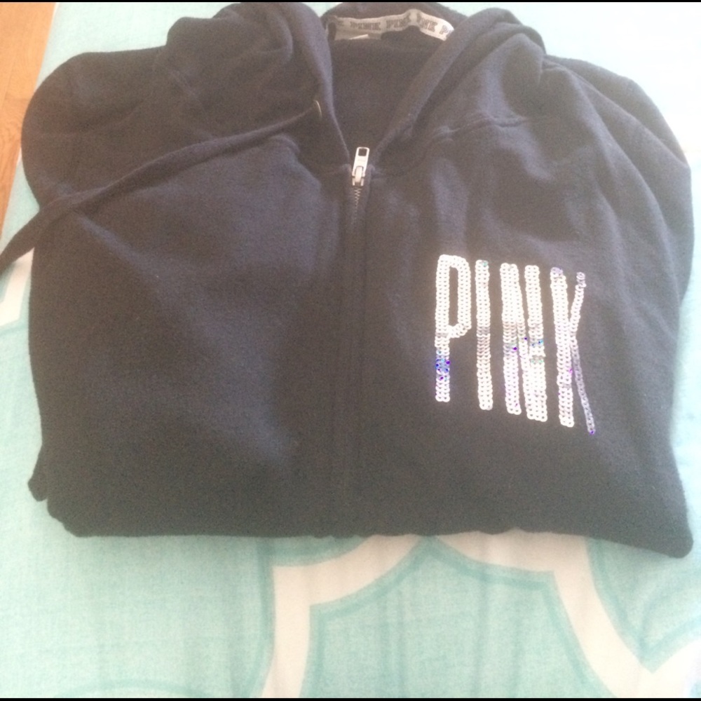 VS PINK black with detailing zip up hoodie