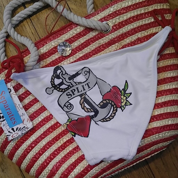 Split Other - NWT Anchors away white red string bikini pant XS