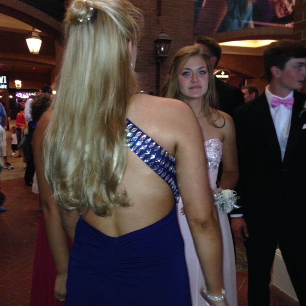 Navy Blue Sequence Halter Prom Dress